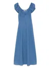 Doen Sofia Checked Organic Cotton-voile Midi Dress In Blau
