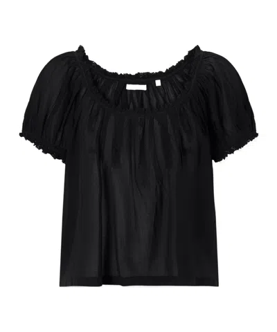 Doen Solid Color Lace Trimmed Top In Black