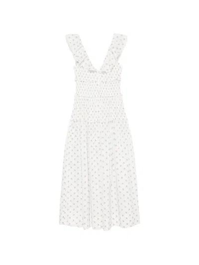 Doen Sorina Floral-print Midi Dress In White
