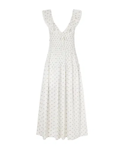 Doen Sorina Tiered Embroidered Floral-print Organic Cotton Midi Dress In White