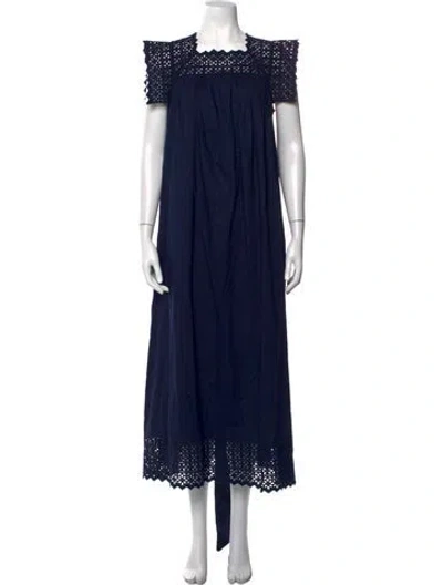 Pre-owned Doen Square Neckline Long Dress In Blue