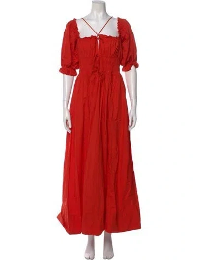 Pre-owned Doen Square Neckline Long Dress In Orange