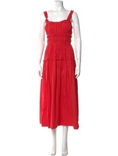 Pre-owned Doen Square Neckline Long Dress In Red