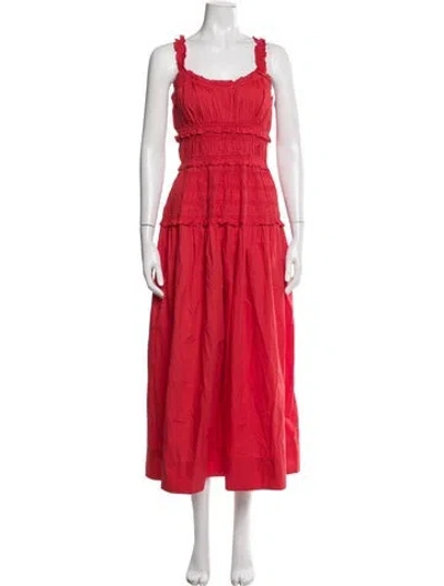 Pre-owned Doen Square Neckline Long Dress In Red