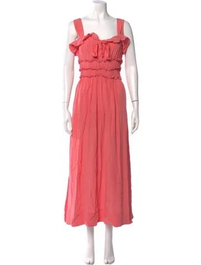 Pre-owned Doen Square Neckline Long Dress In Red