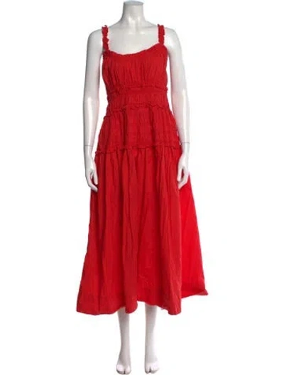 Pre-owned Doen Square Neckline Long Dress In Red