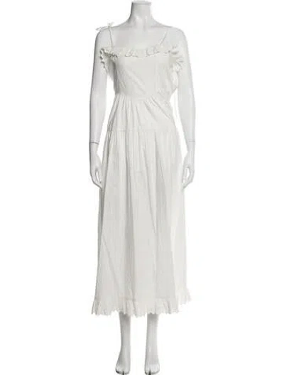 Pre-owned Doen Square Neckline Long Dress In White