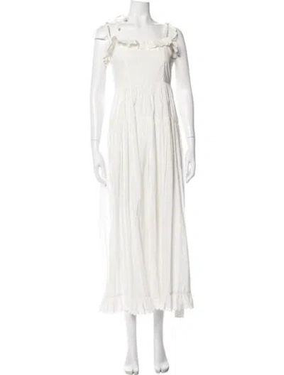 Pre-owned Doen Square Neckline Long Dress In White