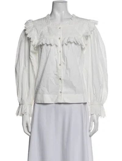 Pre-owned Doen Square Neckline Long Sleeve Blouse In Neutrals