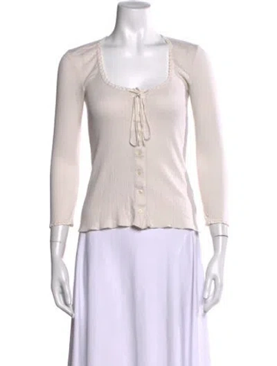 Pre-owned Doen Square Neckline Long Sleeve Blouse In White