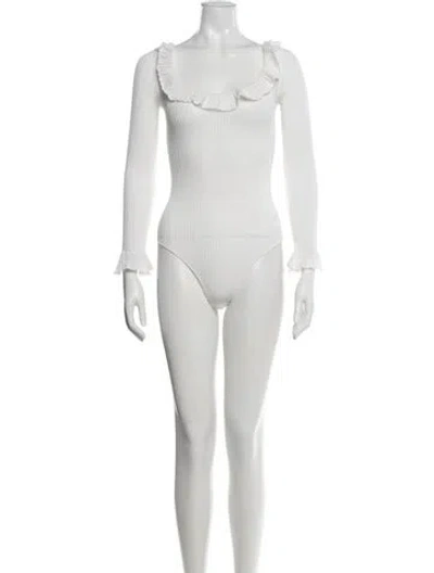 Pre-owned Doen Square Neckline Long Sleeve Bodysuit W/ Tags In White