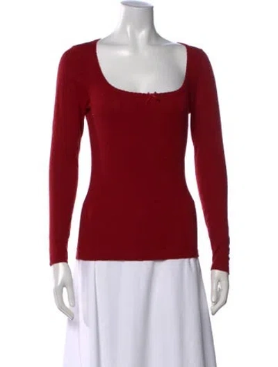 Pre-owned Doen Square Neckline Long Sleeve Top In Red