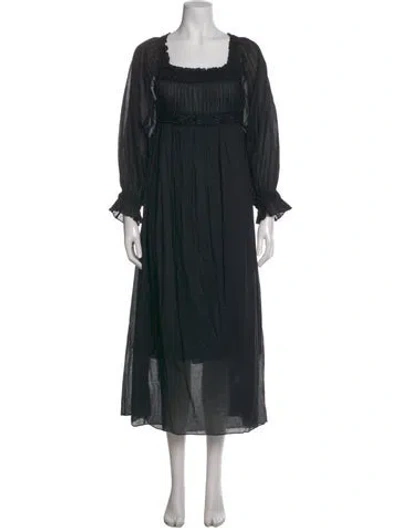 Pre-owned Doen Square Neckline Midi Length Dress In Black