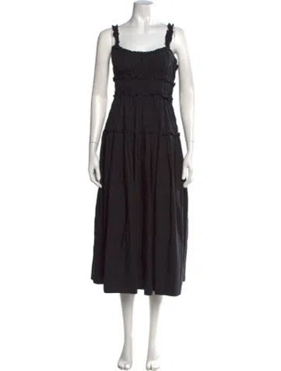 Pre-owned Doen Square Neckline Midi Length Dress In Black