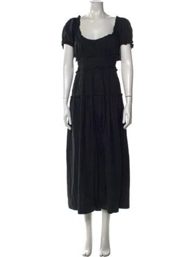 Pre-owned Doen Square Neckline Midi Length Dress In Black
