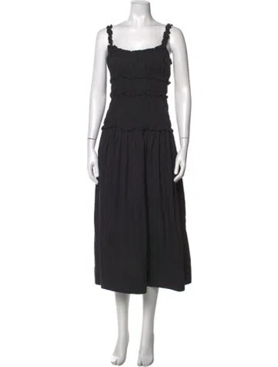 Pre-owned Doen Square Neckline Midi Length Dress In Black