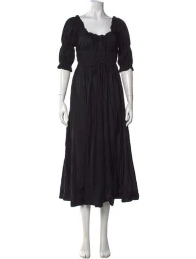 Pre-owned Doen Square Neckline Midi Length Dress In Black