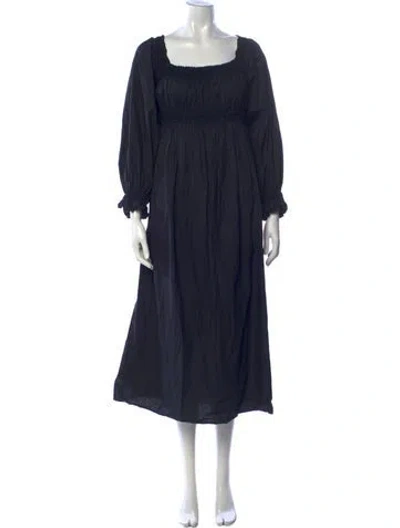 Pre-owned Doen Square Neckline Midi Length Dress In Black
