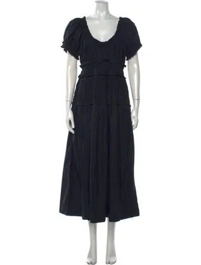 Pre-owned Doen Square Neckline Midi Length Dress In Black