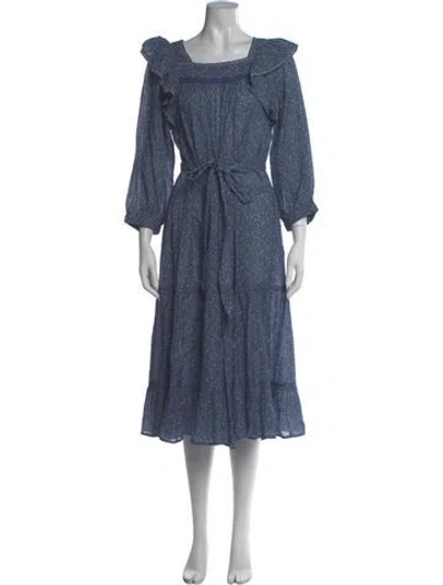 Pre-owned Doen Square Neckline Midi Length Dress In Blue