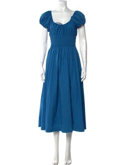 Pre-owned Doen Square Neckline Midi Length Dress In Blue