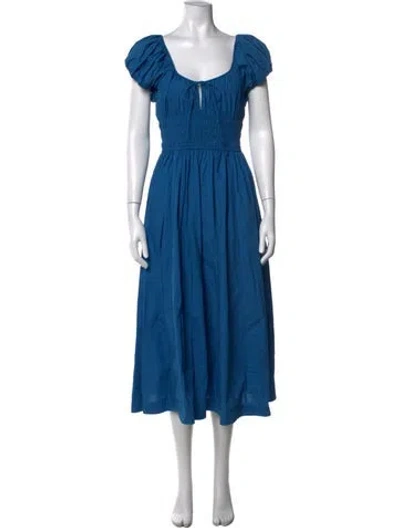 Pre-owned Doen Square Neckline Midi Length Dress In Blue
