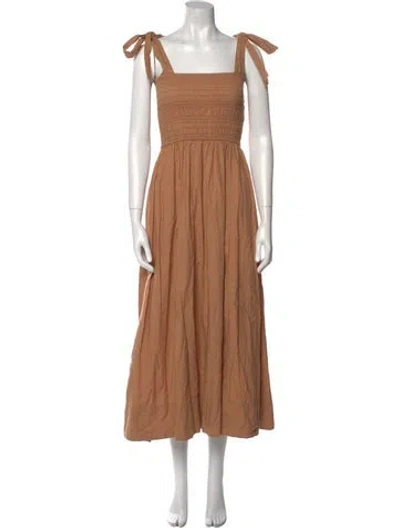 Pre-owned Doen Square Neckline Midi Length Dress In Brown