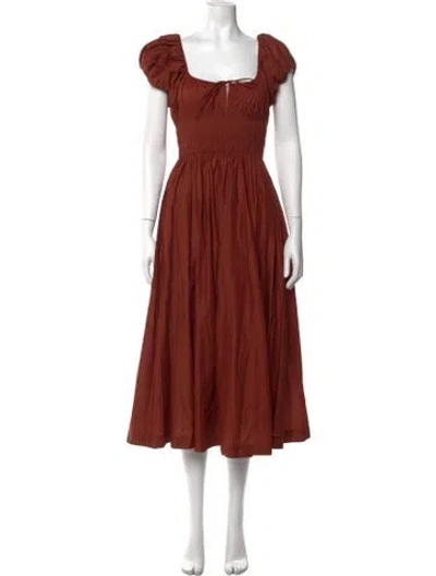 Pre-owned Doen Square Neckline Midi Length Dress In Brown