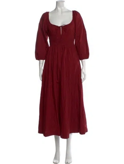 Pre-owned Doen Square Neckline Midi Length Dress In Burgundy