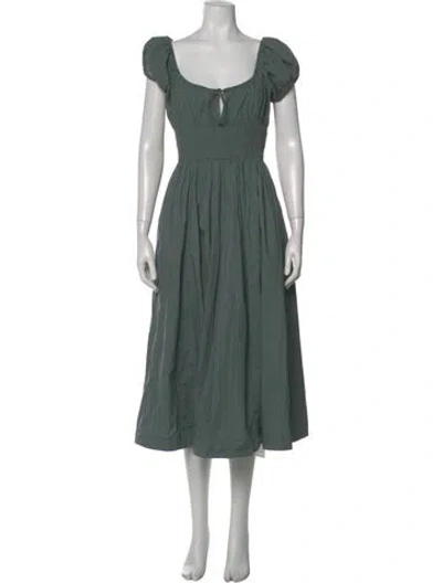 Pre-owned Doen Square Neckline Midi Length Dress In Green