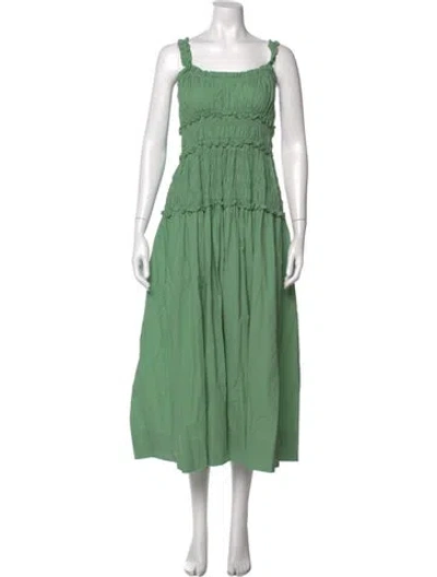Pre-owned Doen Square Neckline Midi Length Dress In Green
