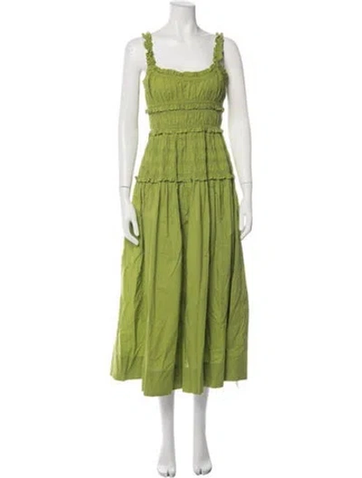 Pre-owned Doen Square Neckline Midi Length Dress In Green