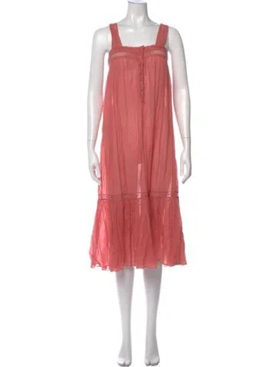 Pre-owned Doen Square Neckline Midi Length Dress In Pink