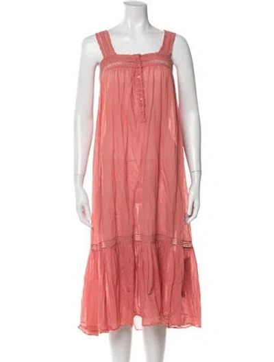 Pre-owned Doen Square Neckline Midi Length Dress In Pink