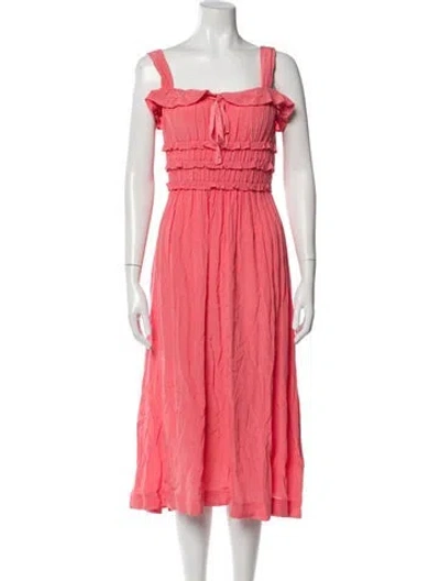 Pre-owned Doen Square Neckline Midi Length Dress In Red