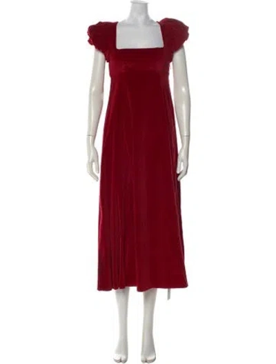 Pre-owned Doen Square Neckline Midi Length Dress In Red