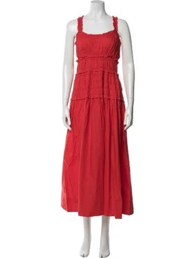Pre-owned Doen Square Neckline Midi Length Dress In Red