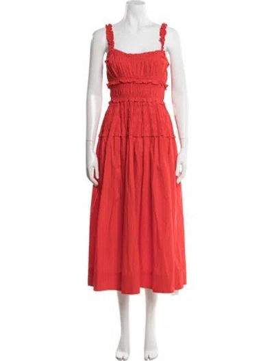 Pre-owned Doen Square Neckline Midi Length Dress In Red