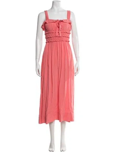 Pre-owned Doen Square Neckline Midi Length Dress In Red