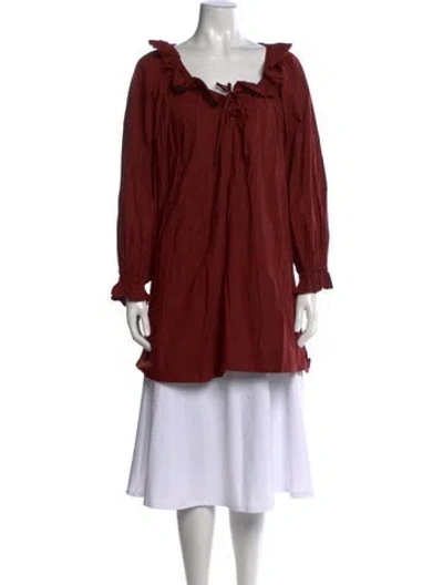 Pre-owned Doen Square Neckline Midi Length Dress In Red