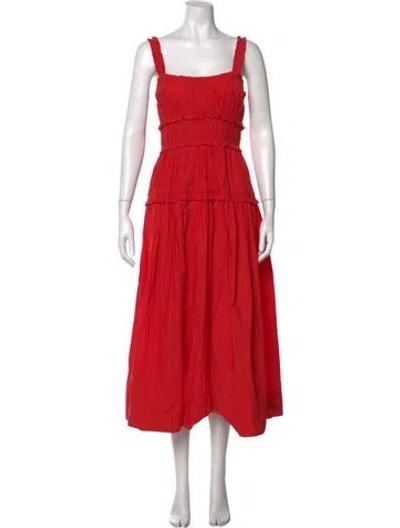 Pre-owned Doen Square Neckline Midi Length Dress In Red