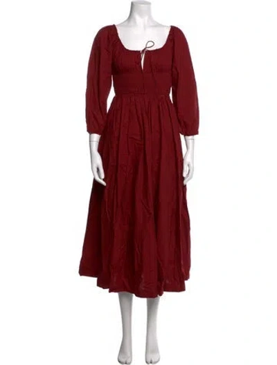 Pre-owned Doen Square Neckline Midi Length Dress W/ Tags In Burgundy