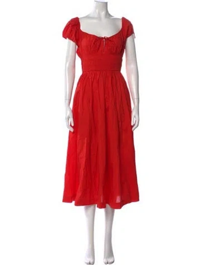 Pre-owned Doen Square Neckline Midi Length Dress W/ Tags In Orange