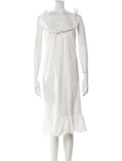 Pre-owned Doen Square Neckline Midi Length Dress In White