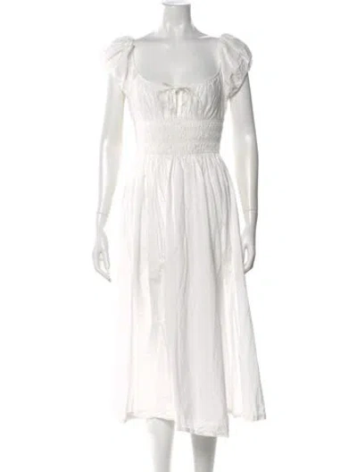 Pre-owned Doen Square Neckline Midi Length Dress In White