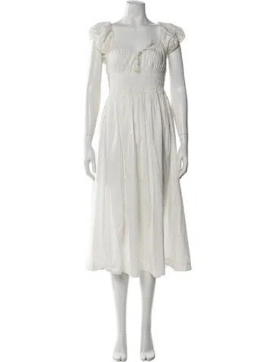 Pre-owned Doen Square Neckline Midi Length Dress In White