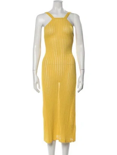 Pre-owned Doen Square Neckline Midi Length Dress In Yellow