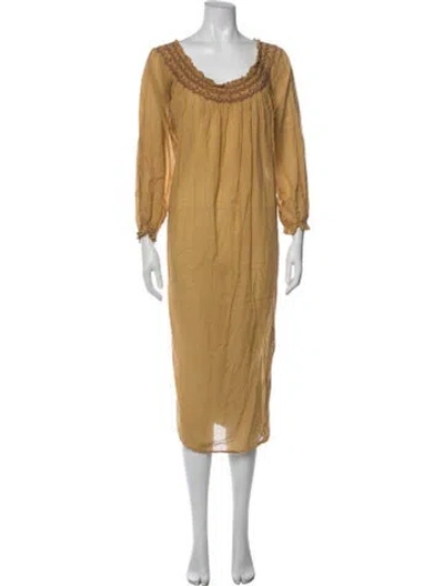 Pre-owned Doen Square Neckline Midi Length Dress In Yellow