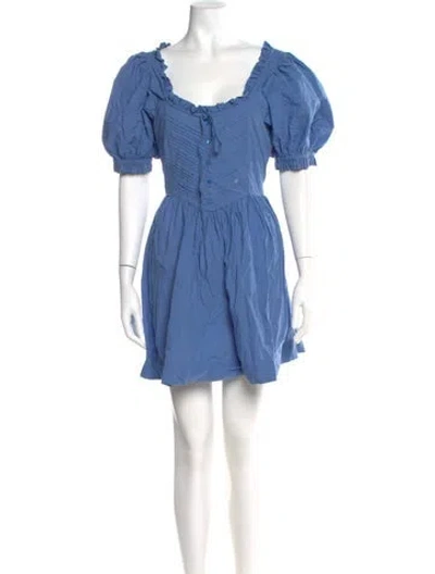 Pre-owned Doen Square Neckline Mini Dress In Blue