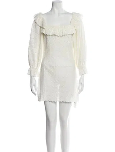 Pre-owned Doen Square Neckline Mini Dress In White